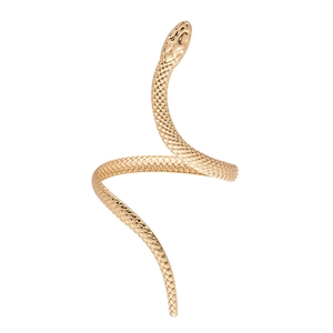 2-piece set of gold snake spiral open rings with detailed scale textures and curves