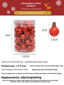 Dettaglio di 48 palline di Natale rosse da 1,5 cm in un contenitore in plastica trasparente