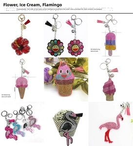 Detailed collection of creative rhinestone baseball keychains with flower and flamingo designs