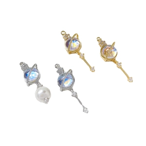14k gold-plated cat's eye planet pendants with zircon accents for DIY jewelry making