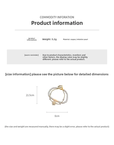 Detail view showing dimensions of white camellia flower pearl bracelet in gold plating
