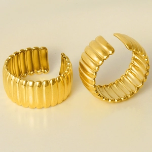 Minimalist gold pleated 18k stainless steel geometric open ring for women