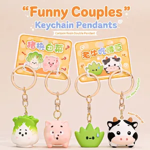 Funny Cartoon Keychain Resin Pig Cabbage Cow Grass Pendant For Backpack Couple Gift Novelty Accessory Zinc Alloy