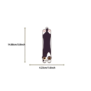 Detailed view of cute cartoon cat bookmark with precise size markers in inches and cm