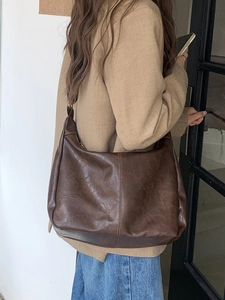 Maillard vintage dark brown large capacity faux leather tote bag for women daily commute