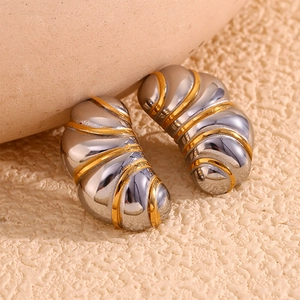 Boucles D'oreilles Croissant En Acier Inoxydable Tons Or Et Argent Texture Spirale Géométrique Bijoux Femme
