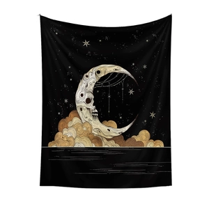 Detailed close-up of a gothic celestial tapestry with moon and skull constellation patterns