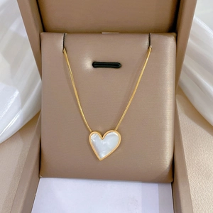 Heart Pendant Necklace Titanium Steel Mother Of Artificial Pearl Shell Minimalist Snake Chain Jewelry For Women