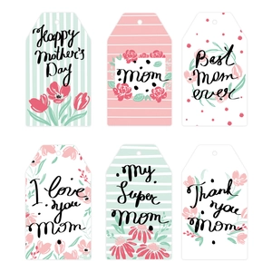 Set of 6 Happy Mother's Day gift tags featuring floral, striped and polka dot designs