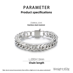 Polished stainless steel Cuban chain bracelet 13mm wide with spring box clasp detail