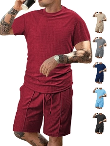 Detail shot of men's summer short set showing waffle textured fabric and color options