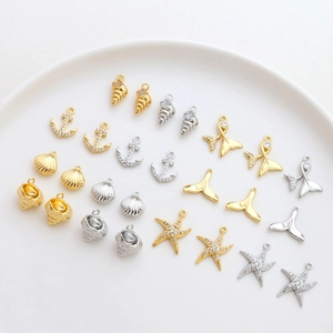 Ocean Theme Charms Gold Plated Copper Zircon Nautical Seashell Starfish Anchor Pendants For DIY Jewelry Making Crafts
