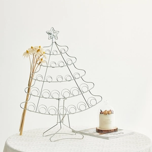 Christmas Tree Ornament Metal Ironwork Display Stand For Jewelry Cards Star Top Modern Tabletop Festive Decoration Silver