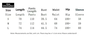 Size guide with measurements for sexy slim fit two-piece bodysuit and side slit long skirt