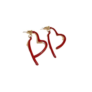Elegant red heart square stud earrings with gold pins for women's fashion styling