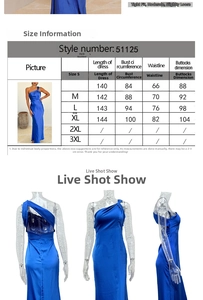 Detailed size guide and measurements for the elegant blue satin backless slit evening gown