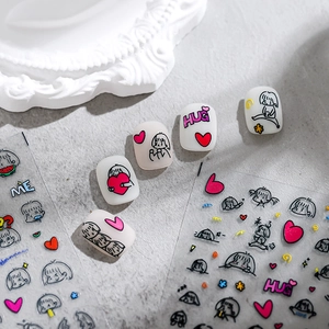 Japanese Style Cartoon Girl Nail Art Stickers 3D Embossed Self Adhesive Decals Heart Music DIY Manicure