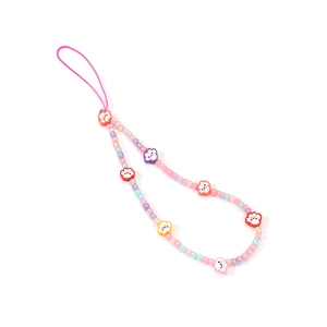 Colorful handmade acrylic beaded phone charm with clouds on a clean white background
