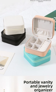 Detail of multi-color PU leather jewelry cases with zipper closure and interior organizers
