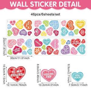 Romantic Valentine heart window stickers with 46 colorful inspirational quote decals