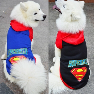 Classic Superman themed pet hoodie for large dogs with iconic logo print and hood