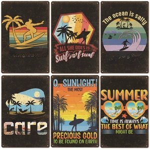 Set of 6 vintage metal beach surf tin signs for home bar and wall decoration