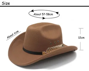 Guida alle taglie per cappello cowboy marrone in lana con fascia in pelle e piuma dorata