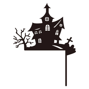 L-shaped Halloween door frame decor with black haunted house and spooky tree silhouette