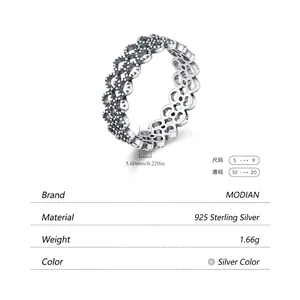 S925 sterling silver lace ring with hollow heart pattern and beaded edges