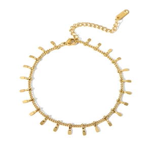 Elegant 18K gold-plated stainless steel tassel anklet featuring rectangular metal pendants