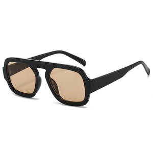 Classic aviator style sunglasses with thick black square frame and amber tinted lenses