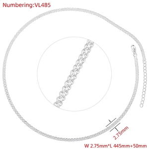 Detailed view of silver link chain with lobster clasp and 2.75mm width specifications