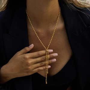 Klassische 18K vergoldete Edelstahl Y-Halskette mit eleganten Reisperlen Quasten Anhänger