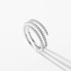 Minimalist S925 sterling silver multi-layer wrap ring with sparkling pavé micro-inlays