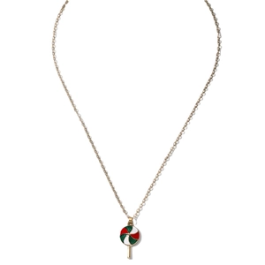 Collier de Noël avec pendentif sucette en émail coloré sur une fine chaîne dorée
