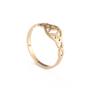 Polished gold titanium steel ring featuring hollow Nordic Celtic Knot Triquetra design