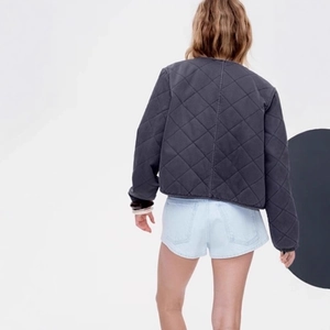 Relaxed fit diamond quilted bomber jacket in dark grey with back zip detail