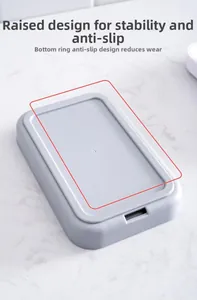 Detail of grey soap box base with anti-slip convex ring design on marble surface