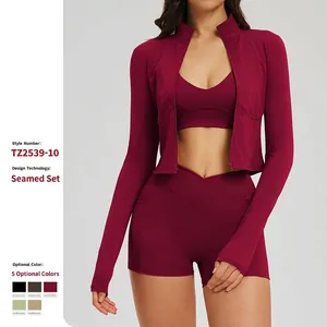 Abbigliamento da Yoga Donna Top E Bottom Giacca Reggiseno Sportivo Pantaloncini a Vita Alta Sportivo