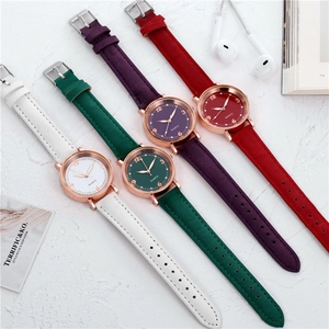 Luminous quartz watches for women with matte leather straps in multiple colors