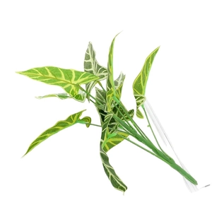 Artificial greenery bundle with vibrant green leaves and detailed yellow veins on white background