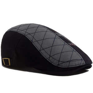 Vintage quilted patchwork newsboy cap with embroidery and adjustable metal side buckle