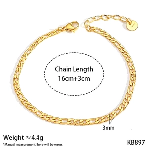 Detail of 16+3cm gold stainless steel Figaro chain with 3mm width and S.Steel tag