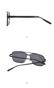 Side and back view of retro square double-bridge aviator sunglasses with black frames