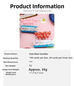 Bowtie birthday candles set with pink and polka dot designs and package dimensions