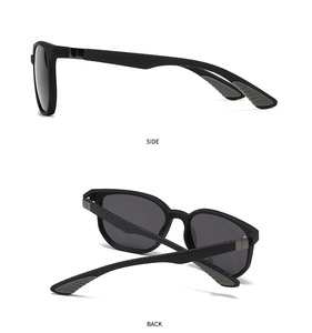 Detailed side and back view of polarized sunglasses with carbon fiber texture arms