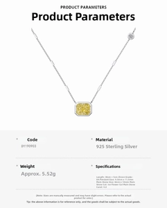 Detailed specs of S925 silver necklace with 4ct yellow ice-cut cubic zirconia stone