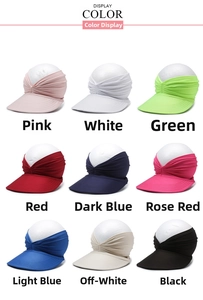 Detailed grid showing 9 different colors of folding sun visors on white head models