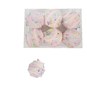 Pink 6cm Christmas foam ball ornaments with colorful beads and fuzzy texture set