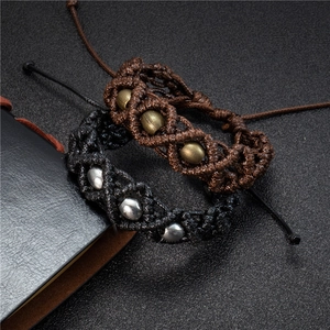 Vintage Handwoven Bracelet Unisex Adjustable Alloy Metal Beads Woven Rope Wristband Fashion Jewelry Gift